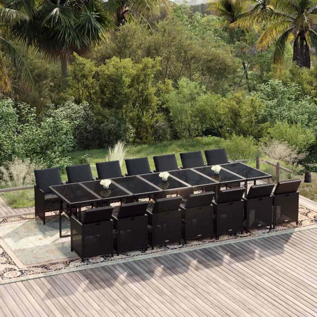 vidaXL 15-delige Tuinset met kussens poly rattan zwart, foto 2