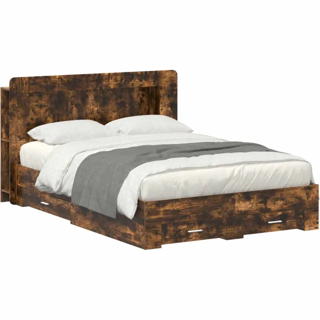 vidaXL Bedframe met opslag Gerookt eiken 150 x 200 cm Bewerkt hout Bruin