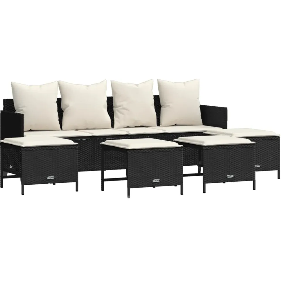 vidaXL 5-delige Loungeset met kussens poly rattan zwart, foto 3