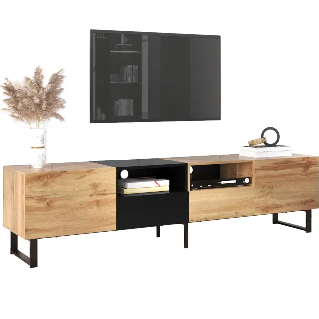 MEUBLE COSY TV Meubel - 190 cm Met 2 Deuren En 2 Lades Modern - Hout en Zwart Beige