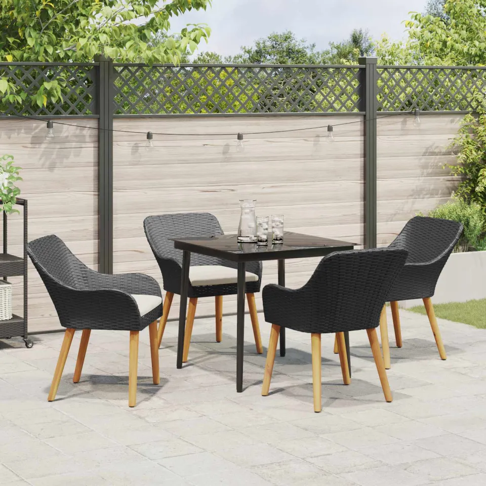 vidaXL Tuin eettafelset 5 st Zwart poly rattan, foto 3