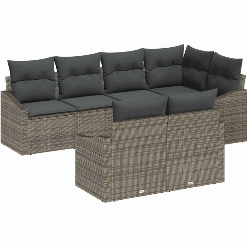 vidaXL Tuinbankenset 7 st Grijs poly rattan
