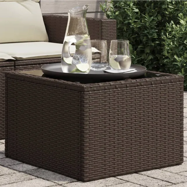 vidaXL Tuintafel met glazen blad 55x55x37 cm poly rattan bruin