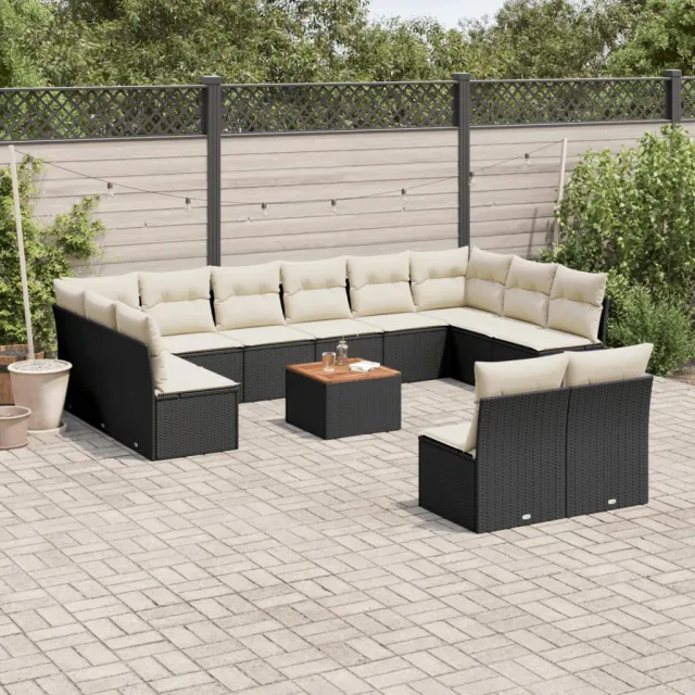vidaXL 13-delige Loungeset met kussens poly rattan zwart, foto 2