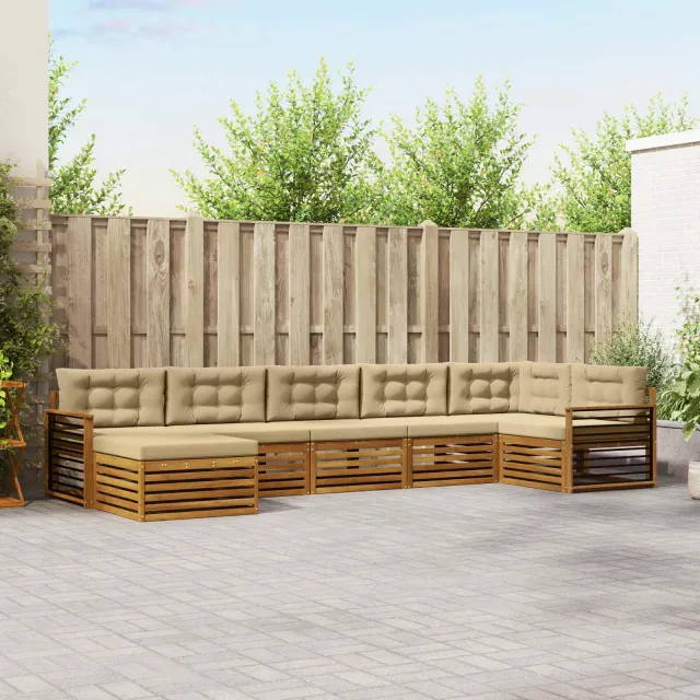 vidaXL Buiten bankenset 7 st 7-zits Natuurlijk en Beige