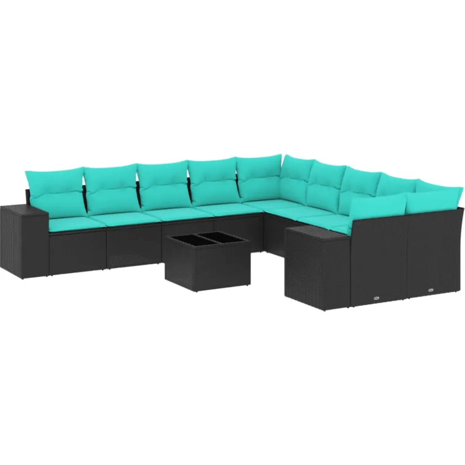 vidaXL 11-delige tuinbankset met kussens, zwart polyrotan, foto 3