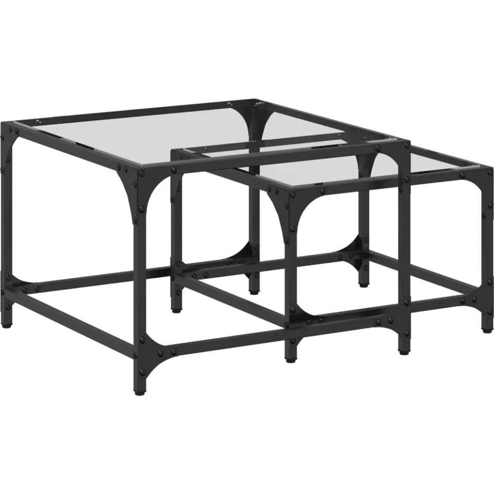 vidaXL 2-delige Tafeltjesset met transparant glazen blad staal transparent, foto 3