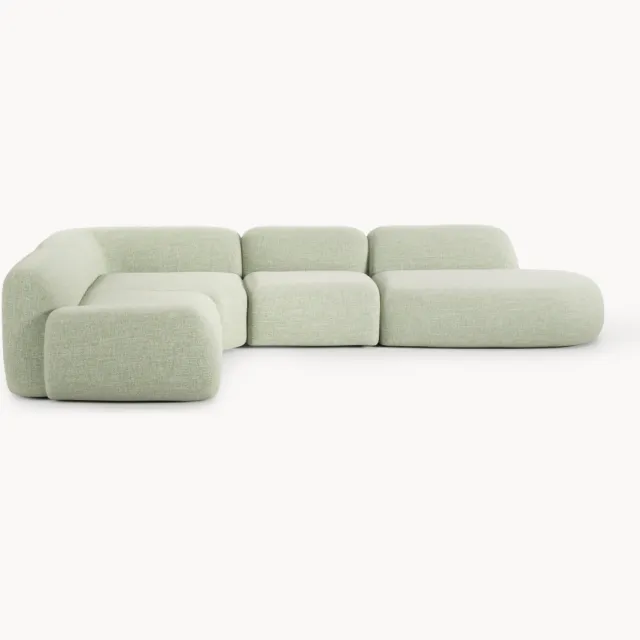 Westwing Collection Modulaire bouclé XL hoekbank Wolke met chaise longue lichtgroen
