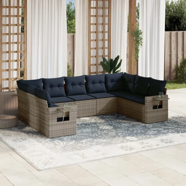 vidaXL 9-delige tuinbankset met kussens, grijs polyrotan, foto 2
