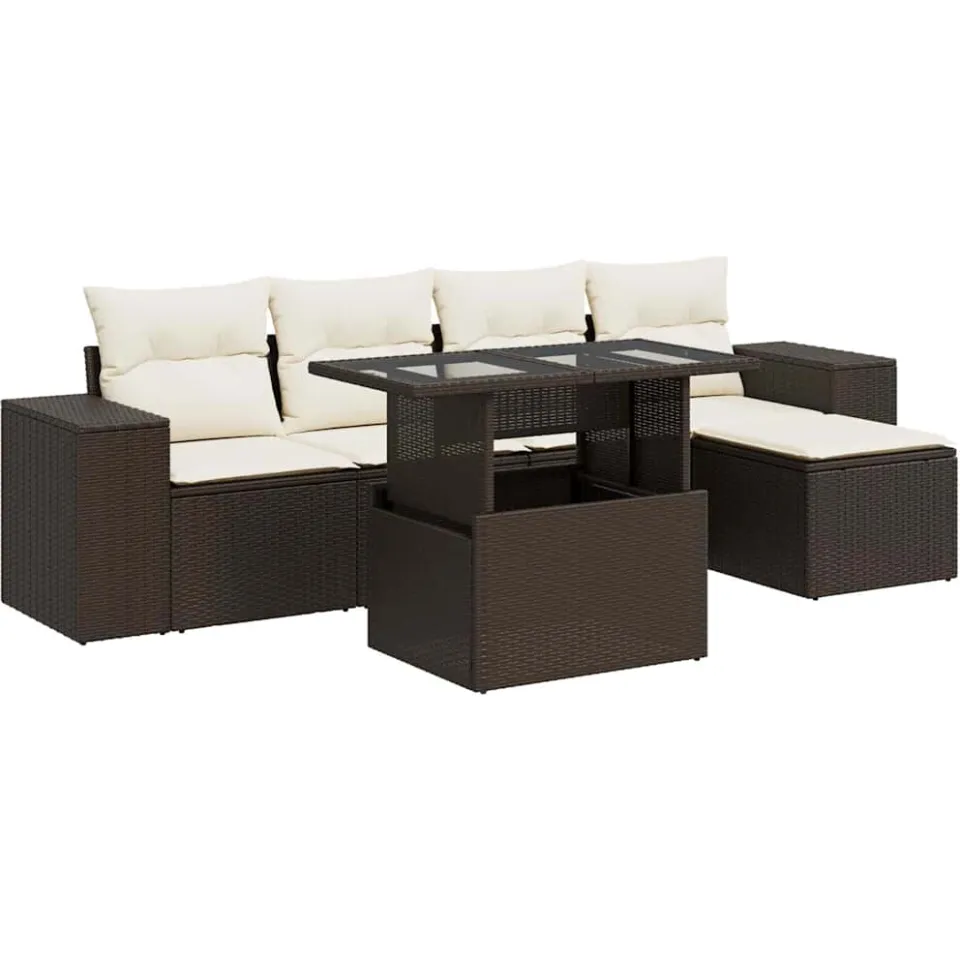 vidaXL 6-delige Loungeset met kussens poly rattan bruin, foto 3