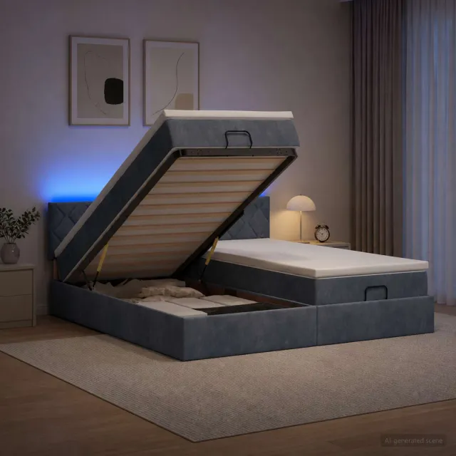 vidaXL Ottoman Bed met Matrassen en LED Donkergrijs 200 x 200 cm