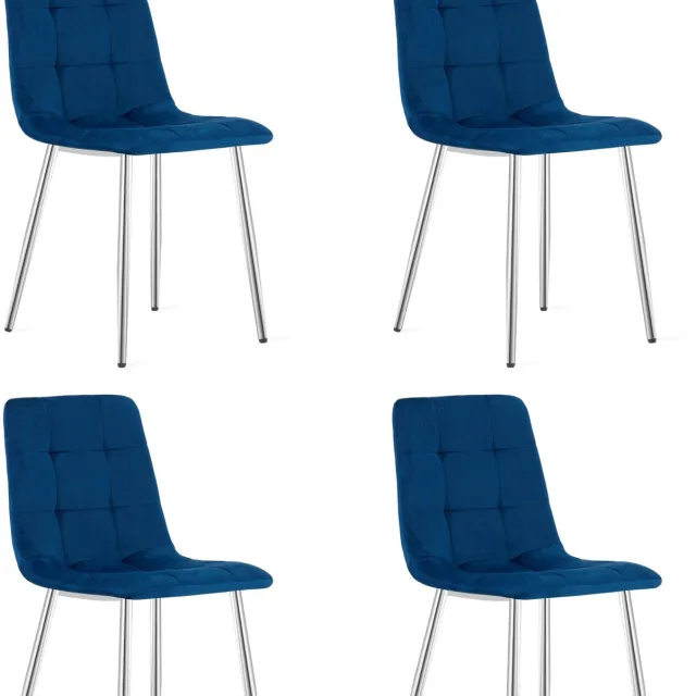 LEOBERT KARA Eetkamerstoelen – Set van 4 – Marineblauw Velvet – Metalen Poten – Comfortabele Ergonomische Zitting – Modern Design – Velvet Stoel voor Woonkamer, Keuken en Eetkamer – Max. 110 kg per Stoel