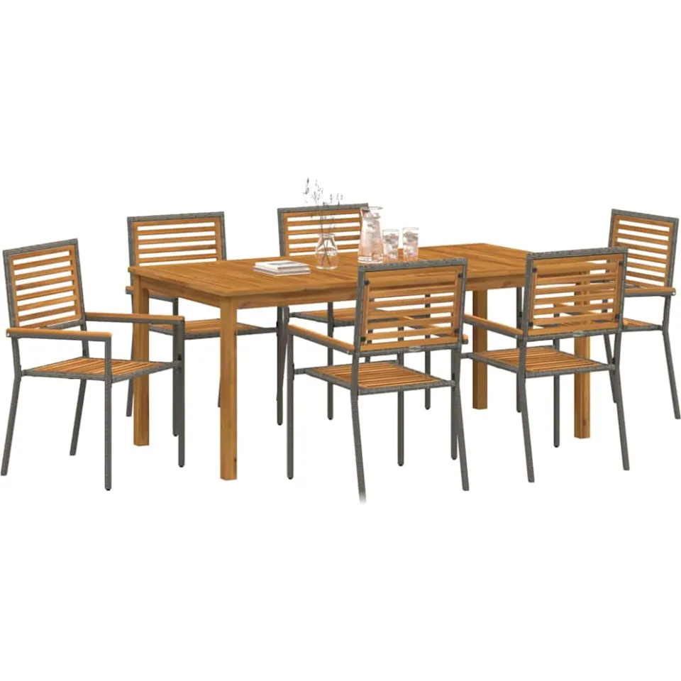vidaXL Tuin eettafelset 7 st Grijs Massief Acaciahout