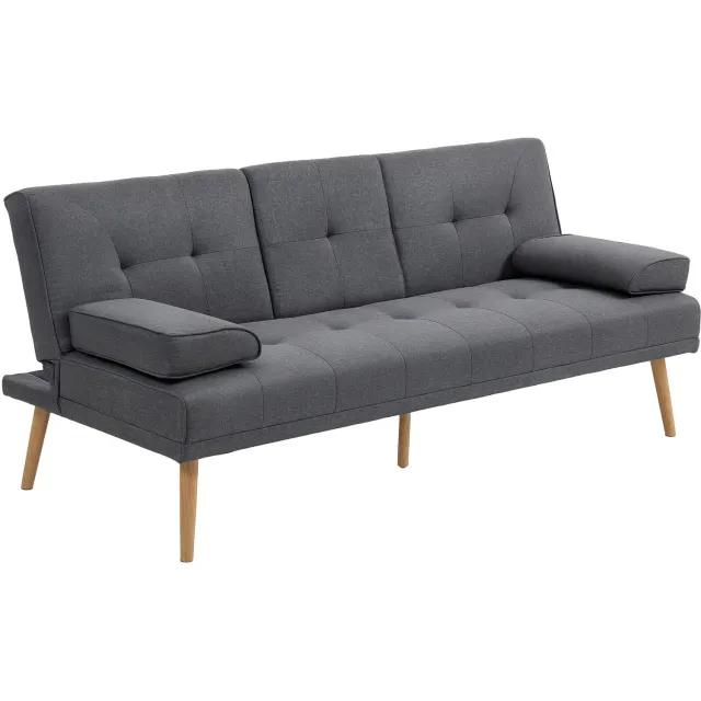 Homcom slaapbank extra breed - 3-zits bank met bekerhouders - Sofa verstelbare rugleuning - Donkergrijs dunkelgrau