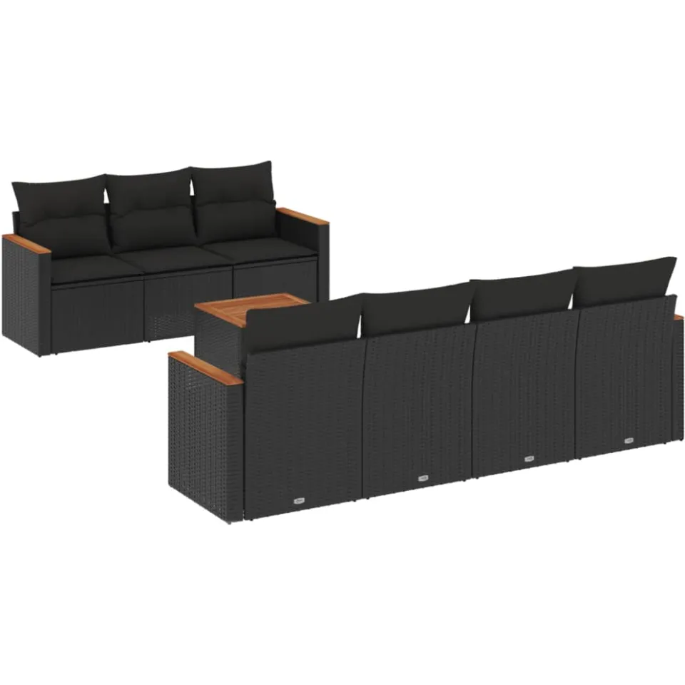 vidaXL 8-delige Loungeset met kussens poly rattan zwart, foto 3