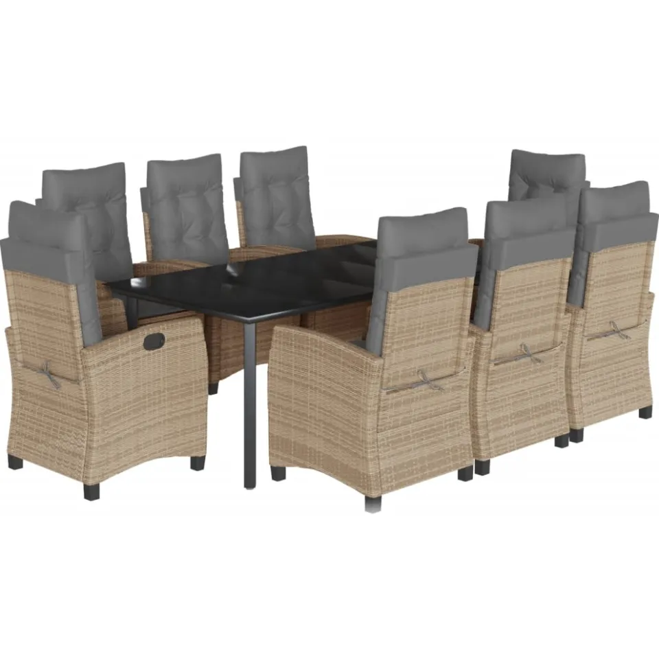 vidaXL 9-delige Tuinset met kussens poly rattan gemengd beige, foto 2