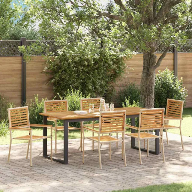 vidaXL Tuin eettafelset 7 st Beige Massief Acaciahout, foto 2
