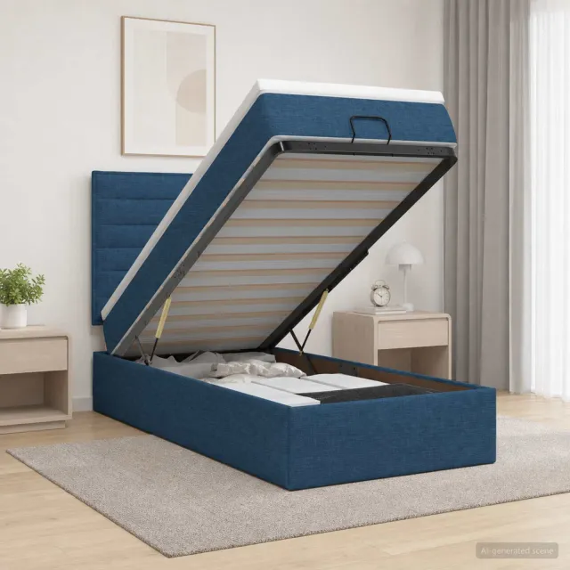 vidaXL Ottoman bed met matras met hoofdeinde Blauw 90 x 200 cm Stof