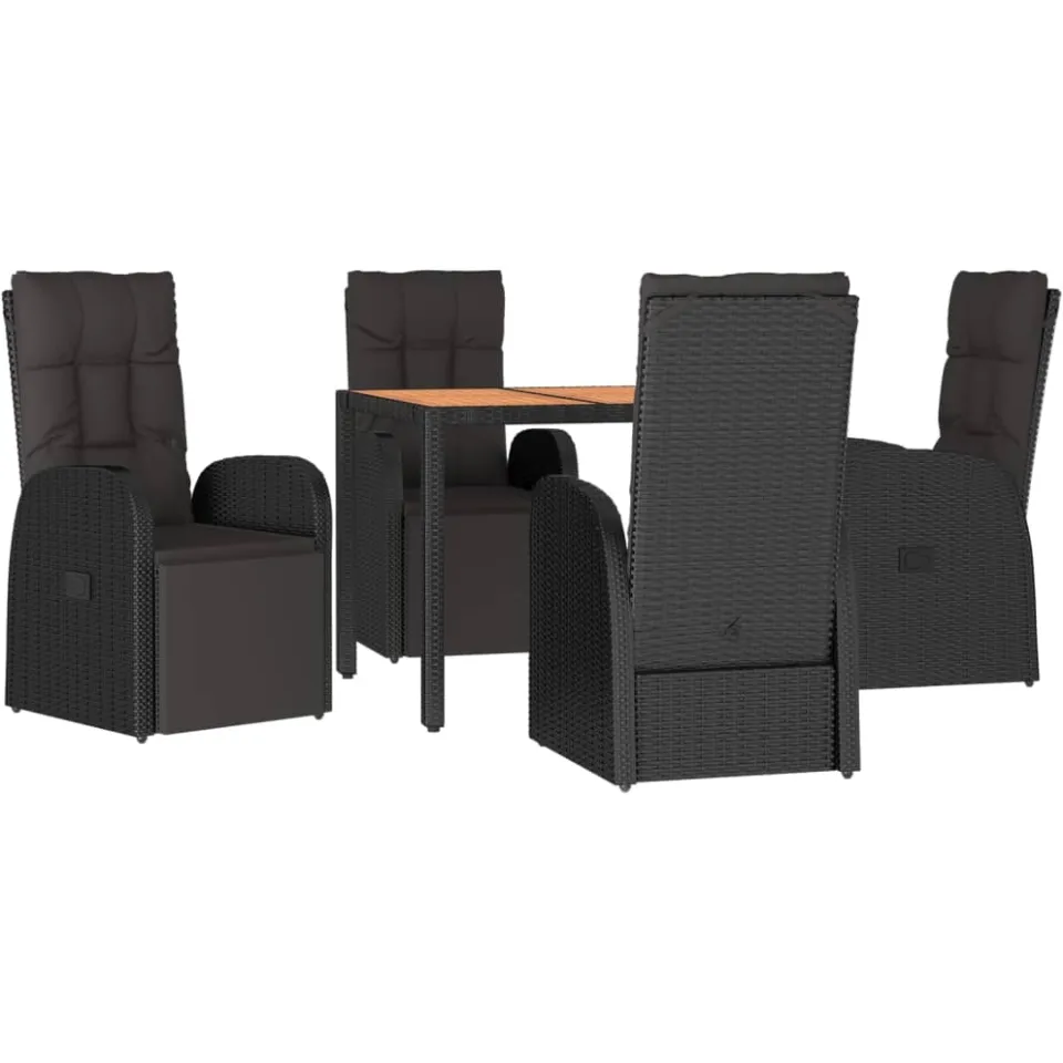vidaXL 5-delige Tuinset poly rattan en massief acaciahout zwart