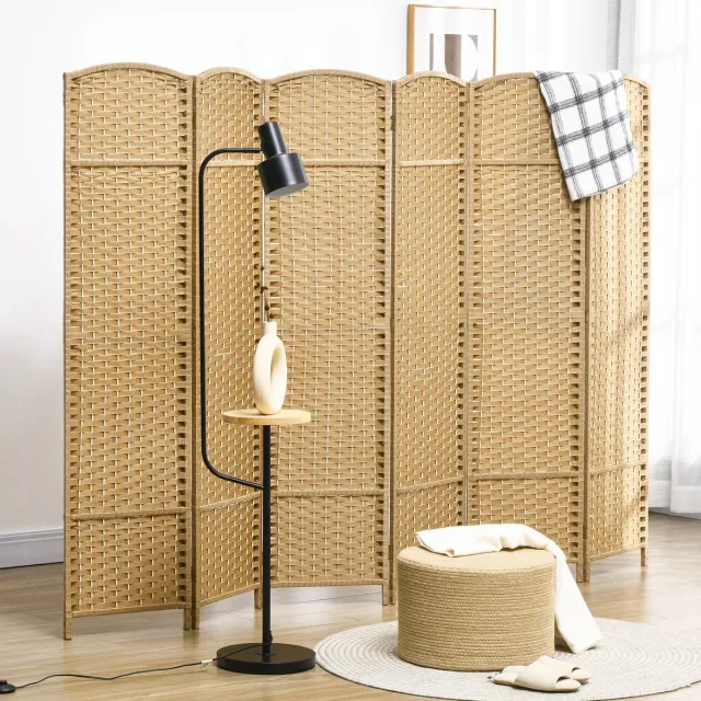 MIVRAY Kamerscherm – Vouwbaar – 240 x 170 cm – Polypropyleen – Natuurlijke Houtkleur – Woonkamer Slaapkamer Thuiskantoor – 6 Delig Natuurlijk hout