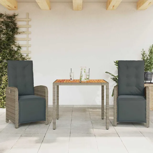 vidaXL 3-delige Bistroset met kussens poly rattan grijs, foto 2