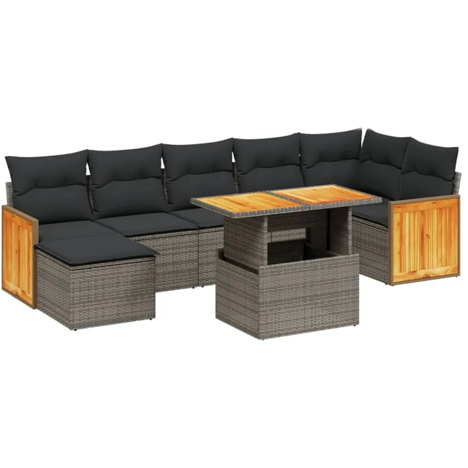 vidaXL 8-delige Loungeset met kussens poly rattan grijs, foto 3