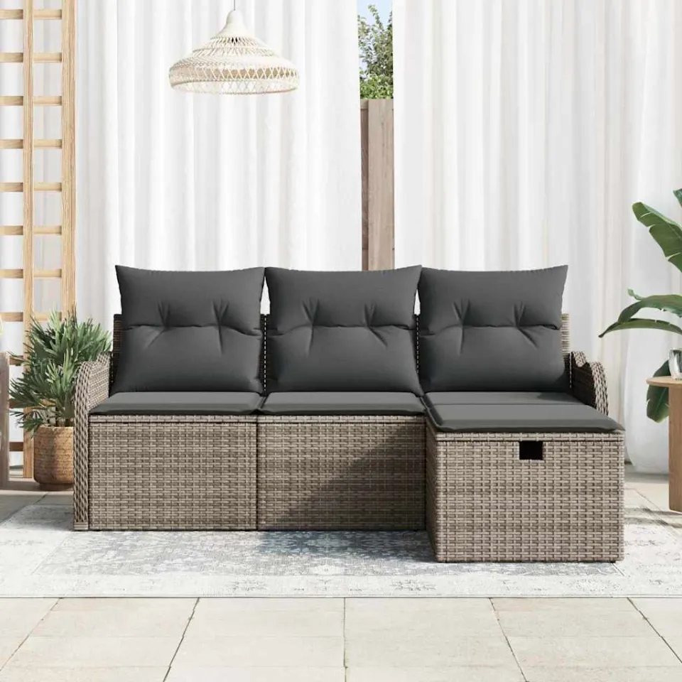 vidaXL Tuin Sofa Set 4 st Poly riet beige, foto 3