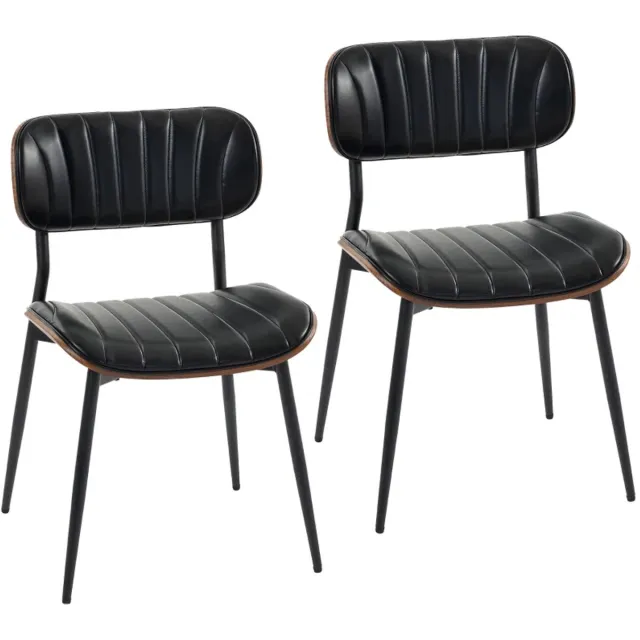 ZYLARO Eetkamerstoel - Set Van 2 - Keukenstoelen - Moderne Gestoffeerde Stoel - Kunstleren Zitting - Gebogen Rugleuning zwart + bruin