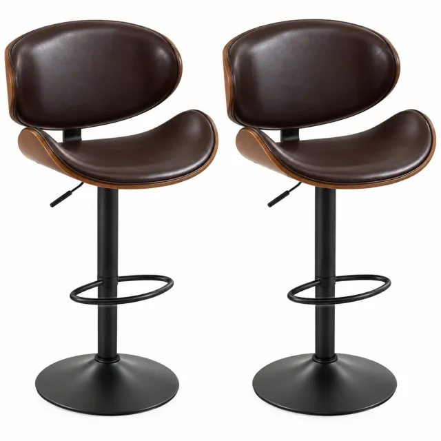 VILIMA Barkrukken - Set van 2 barkrukken - Luxe kruk - Ergonomische rugleuning - Voetensteun - In hoogte verstelbaar - Draaibaar - PU-leer Zwart
