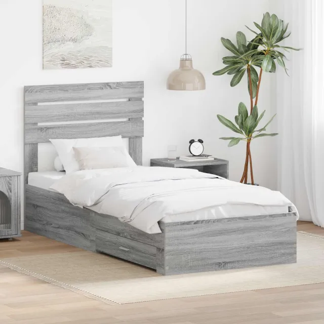 vidaXL Bedframe met lade Grijs Sonoma 100 x 200 cm Bewerkt hout