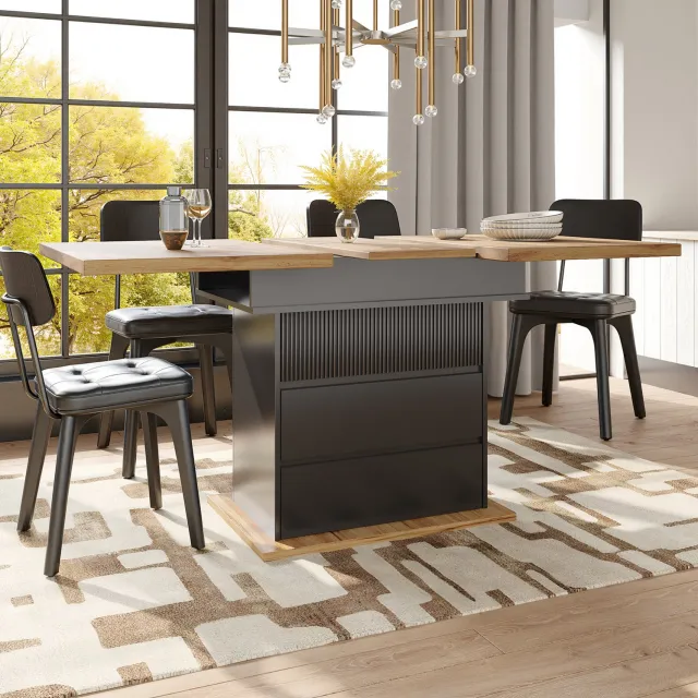 Maisentiel Uitschuifbare eettafel 110-140 x 80 cm met opbergruimte - zwart en naturel