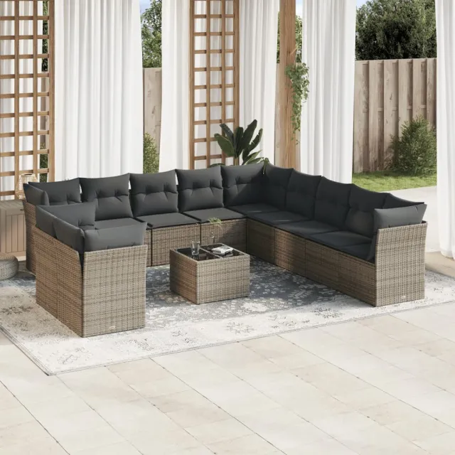 vidaXL 12-delige Loungeset met kussens poly rattan grijs, foto 2