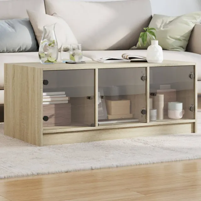 vidaXL Salontafel met glazen deuren 102x50x42 cm sonoma eikenkleurig Bruin