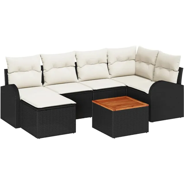 vidaXL Tuinbankenset 7 st Zwart en Crème poly rattan