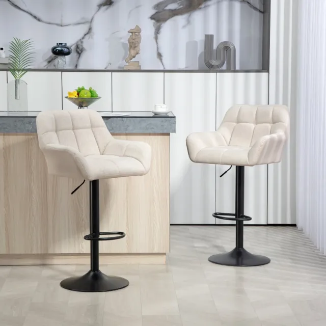 FloraGrace Barkruk Set Van 2 - Hoogteverstelbaar En Draaibaar Met Rugleuning - Voor Keukenbar En Bartafel - Kunstleer - Crème En Zwart Crèmewit