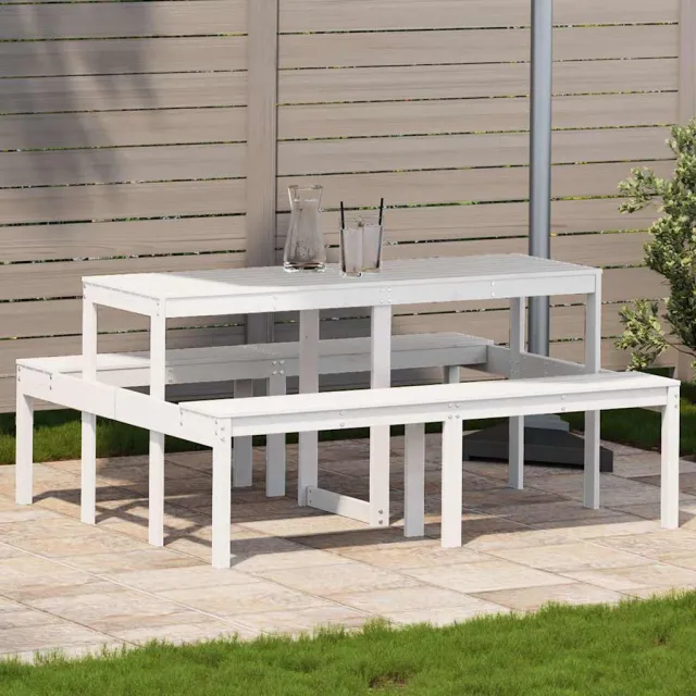 vidaXL Picknicktafel 160x134x75 cm massief grenenhout wit, foto 2