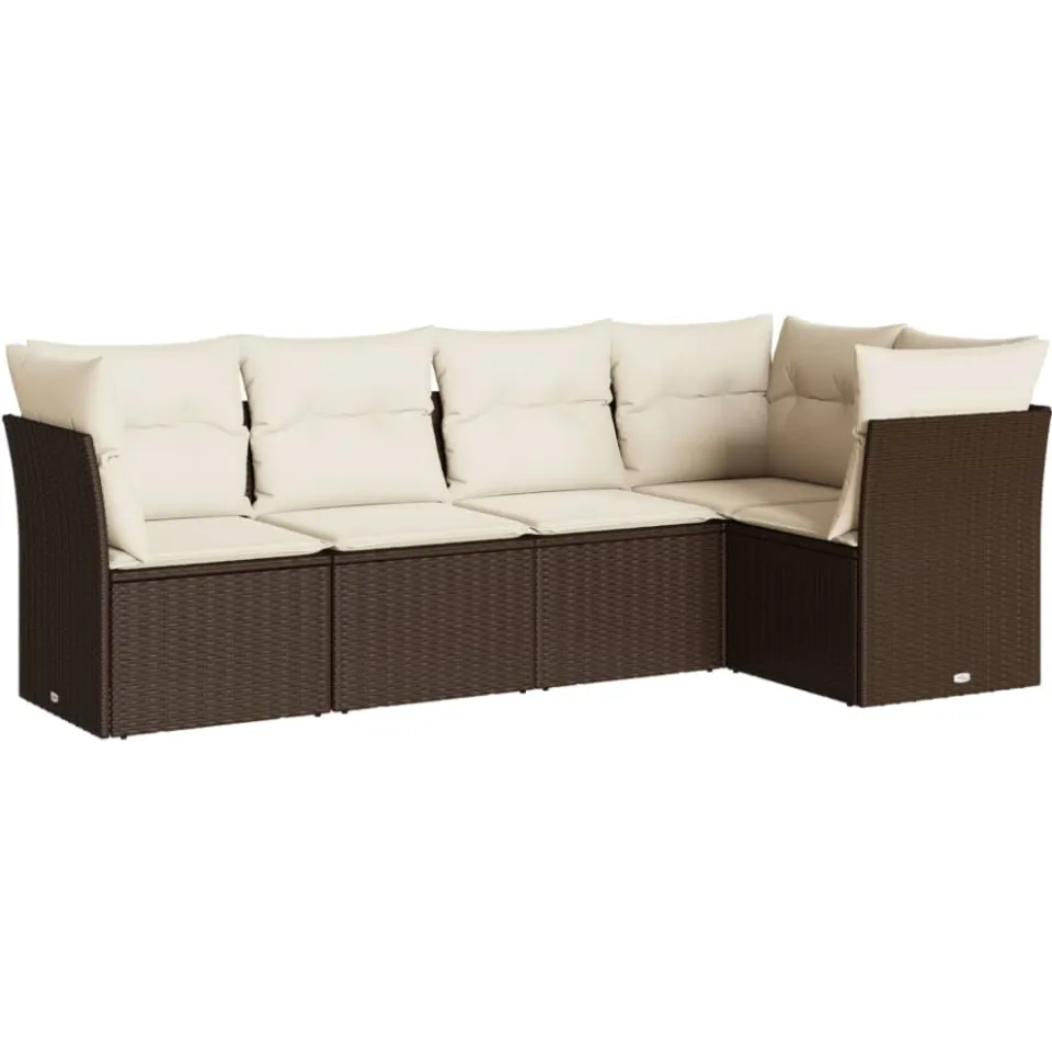 vidaXL 5-delige Loungeset met kussens poly rattan bruin, foto 3