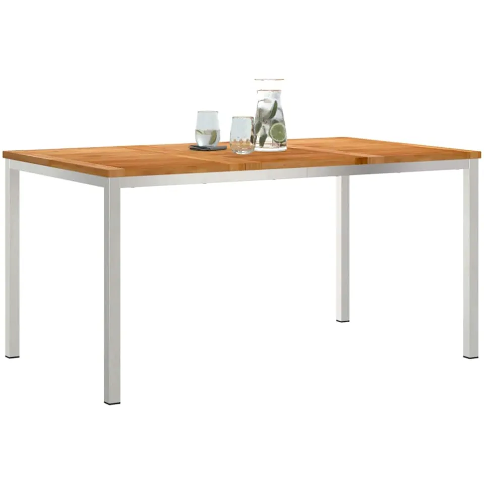 vidaXL Eettafel 150x90x75 cm Massief Teakhout en RVS Bruin