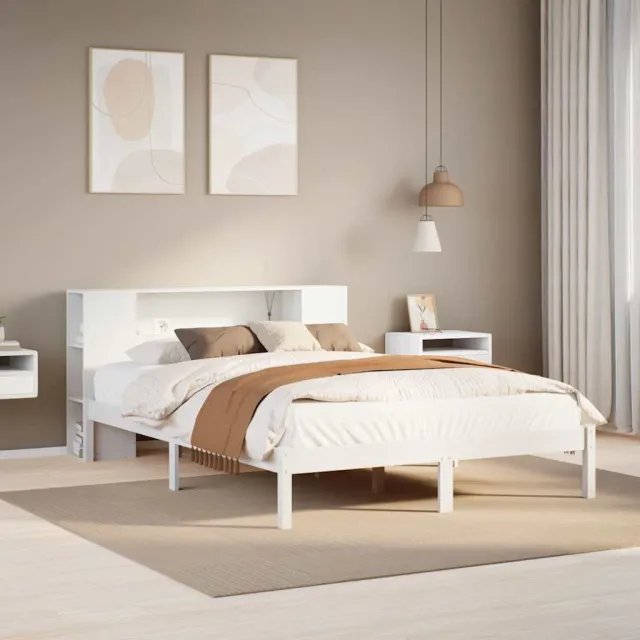 vidaXL Bed met boekenkast zonder matras grenenhout wit 160x200 cm