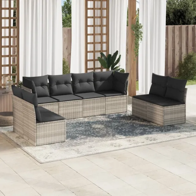 vidaXL 8-delige Loungeset met kussens poly rattan lichtgrijs grijs, foto 2