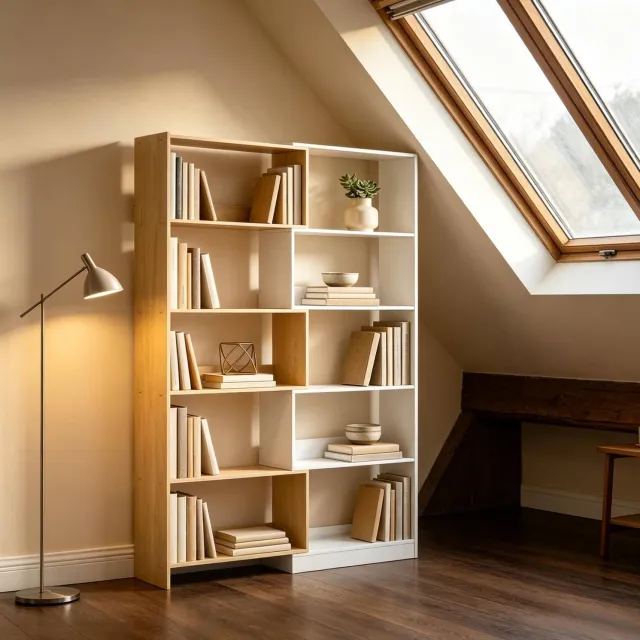 MODENUIT Boekenkast - Vijf Open Planken - Voor Hoeken - Spaanplaat - Naturel En Wit - 111,5x23,8x163,7 Cm Eiken/wit