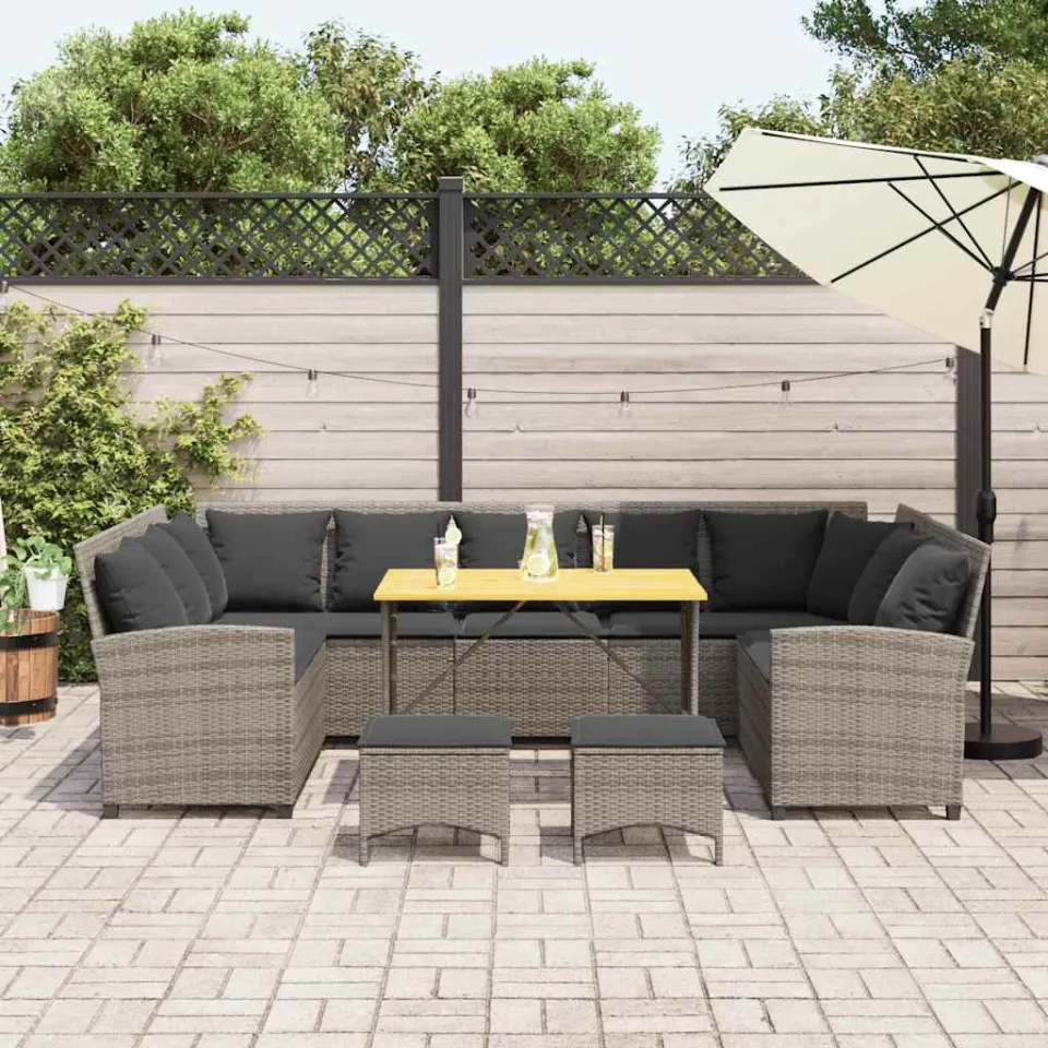 vidaXL 4-delige Loungeset met kussens poly rattan grijs, foto 2