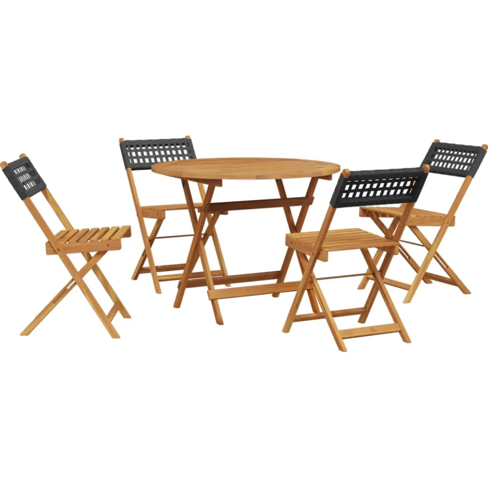 vidaXL 5-delige Tuinset poly rattan en massief hout zwart, foto 3