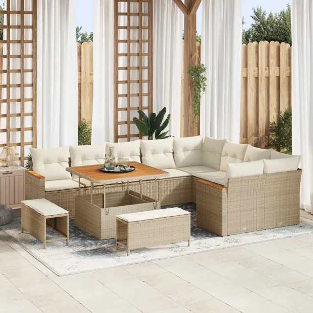 vidaXL Tuinbankenset 12 st Beige poly rattan, foto 2