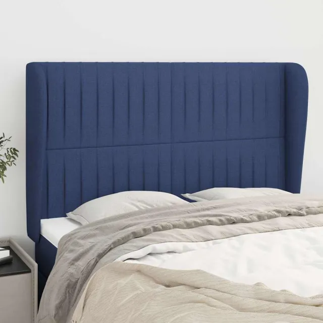 vidaXL Hoofdbord met randen 147x23x118/128 cm stof blauw