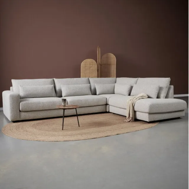 PEPP Interiors COMO hoekbank met ottoman rechts - chenille Silencio 19 donker beige - 325x240x85 cm