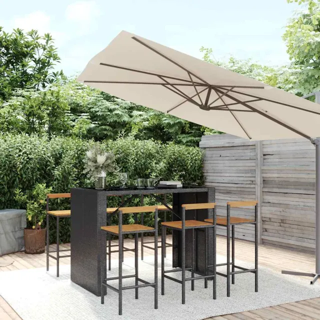 vidaXL 7-delige Tuinbarset poly rattan en massief acaciahout zwart, foto 2