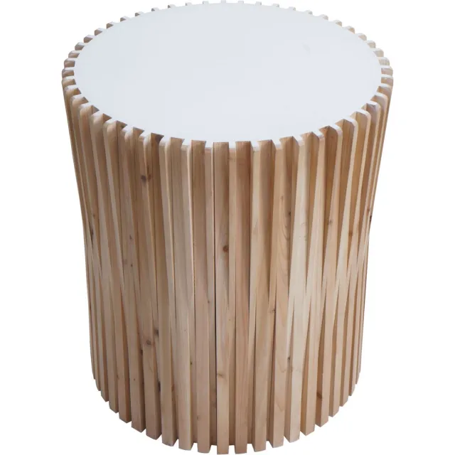 MCW Bijzettafel MCW-N31, salontafel salontafel loungetafel bloementafel nachtkastje, dennenhout Ø51cm naturel-wit bruin