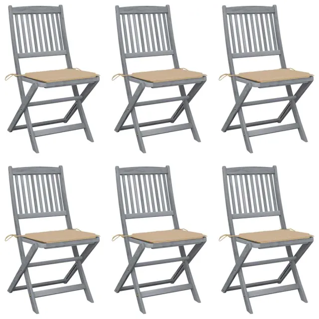 vidaXL Inklapbare stoelen 6 st met kussens massief acaciahout Beige