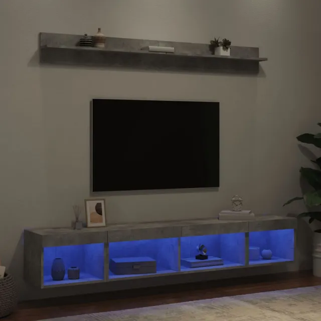 vidaXL 5-delige Tv-wandmeubelset met LED bewerkt hout betongrijs grijs